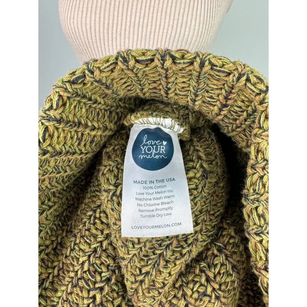 Love Your Melon Green Brown Winter Beanie Hat Cotton Cuffed Knit Regular Fit